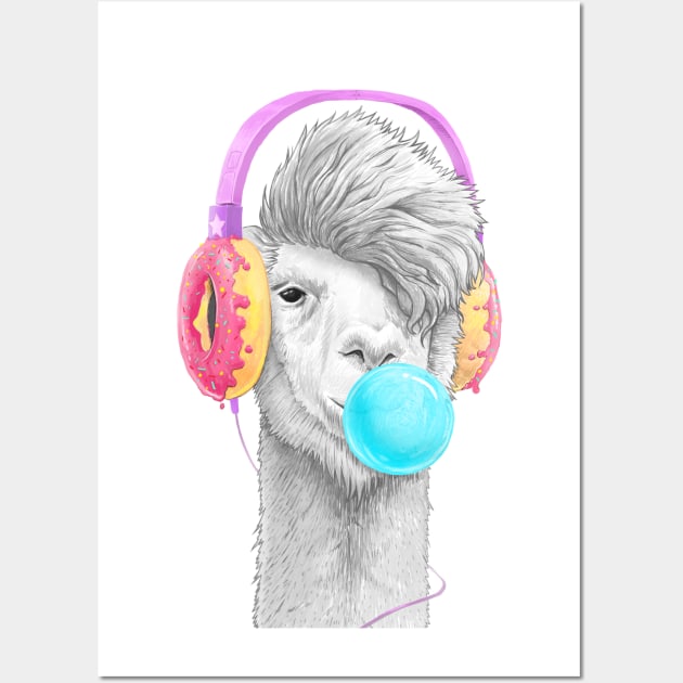 Lama in the headphones of donuts Wall Art by NikKor